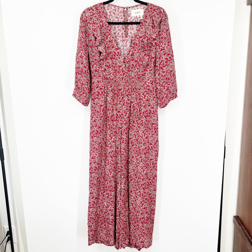 BA&SH Carmin Cropped Ruffled Printed Crepe Jumpsuit